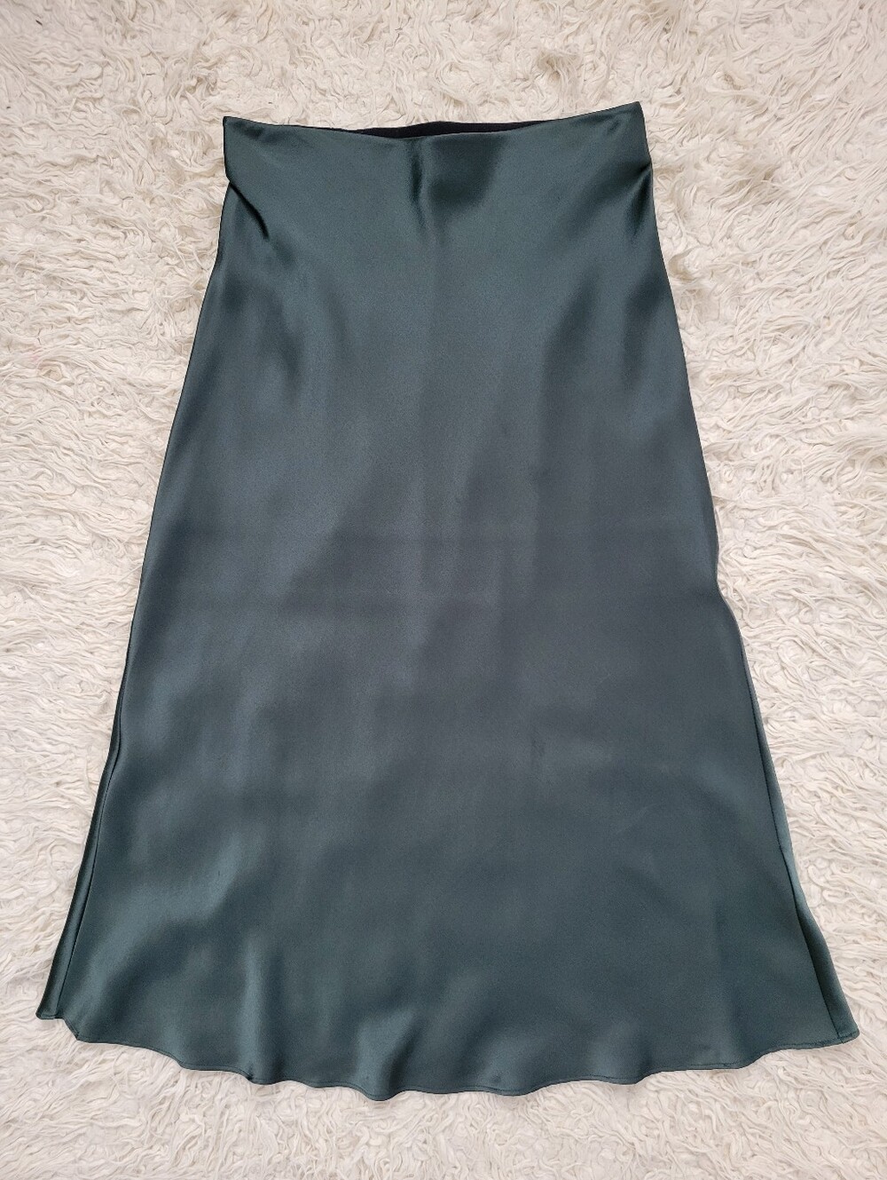 Quince Washable Silk Mid Calf Pull On Skirt Forest Green Sz XS - Picture 3 of 10